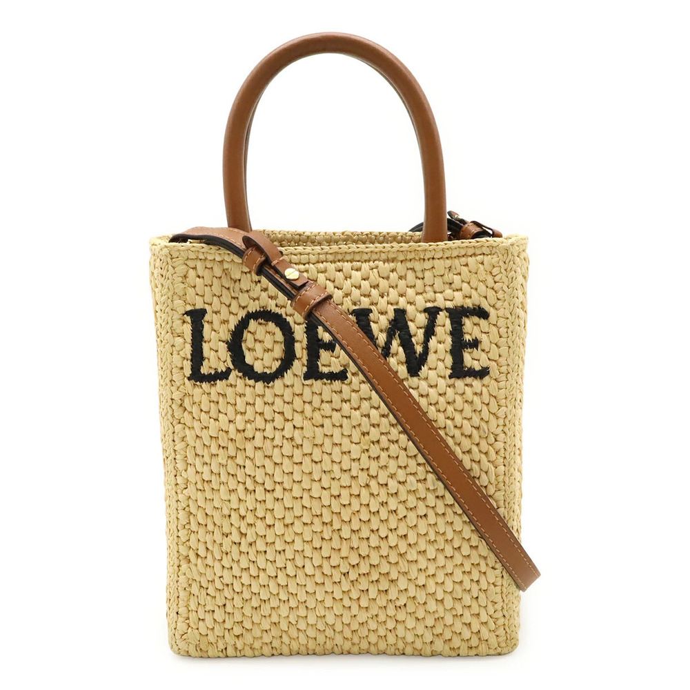 Loewe Standard Tote Shoulder Bag Basket Raffia Leather Tan Brown